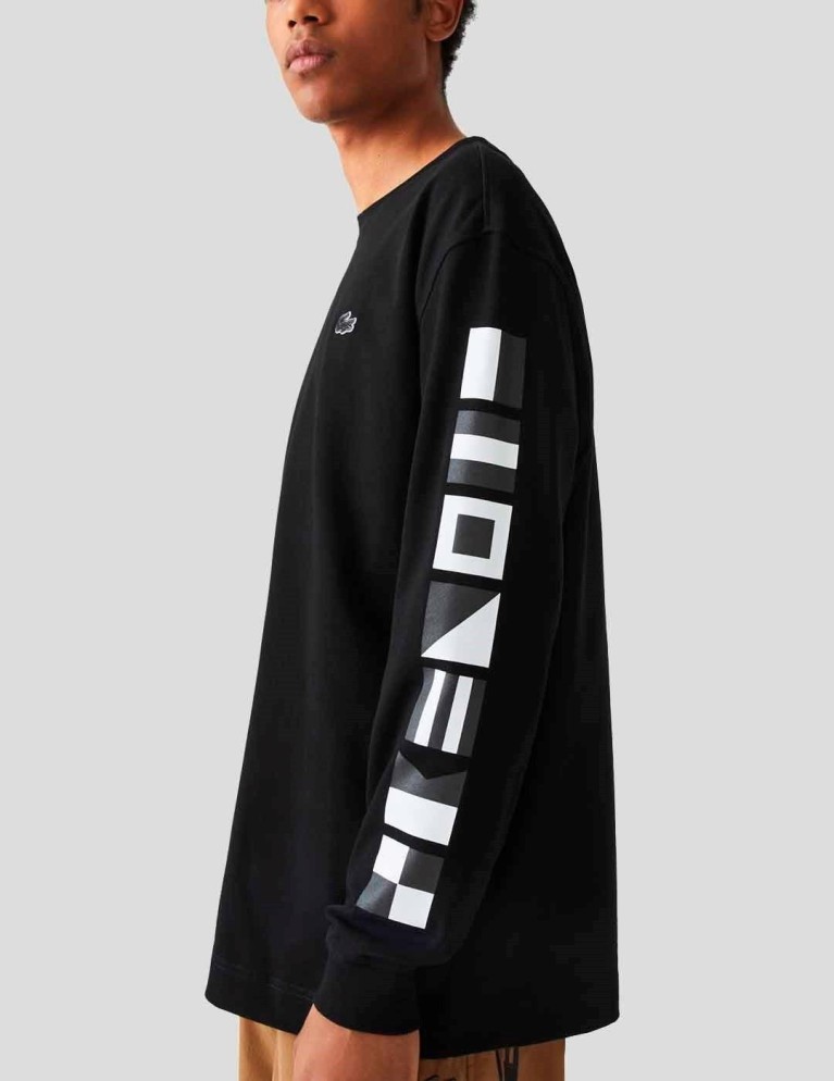 T-shirt LACOSTE ls printed loose fit tee noir